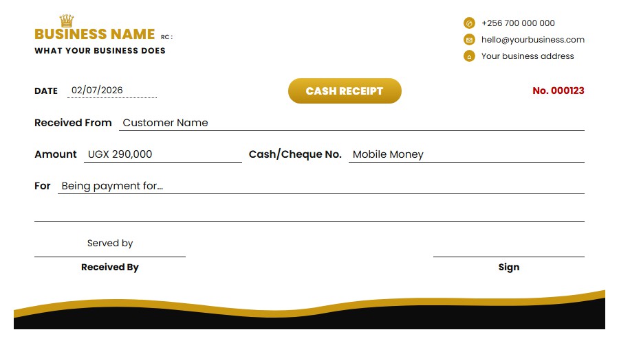 Gold Cash Receipt