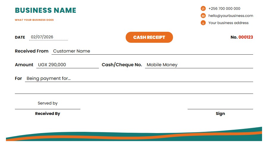 Teal Cash Receipt